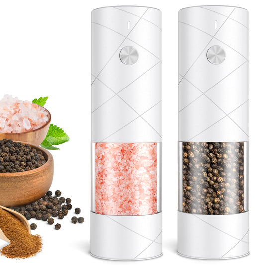 Electric Salt and Pepper Grinder Set, Rechargeable Automatic Pepper Mill Grinder with LED Light, Adjustable Coarseness shakers, One-Hand Operation for Kitchen(2 Pack, Upgrade White+White)