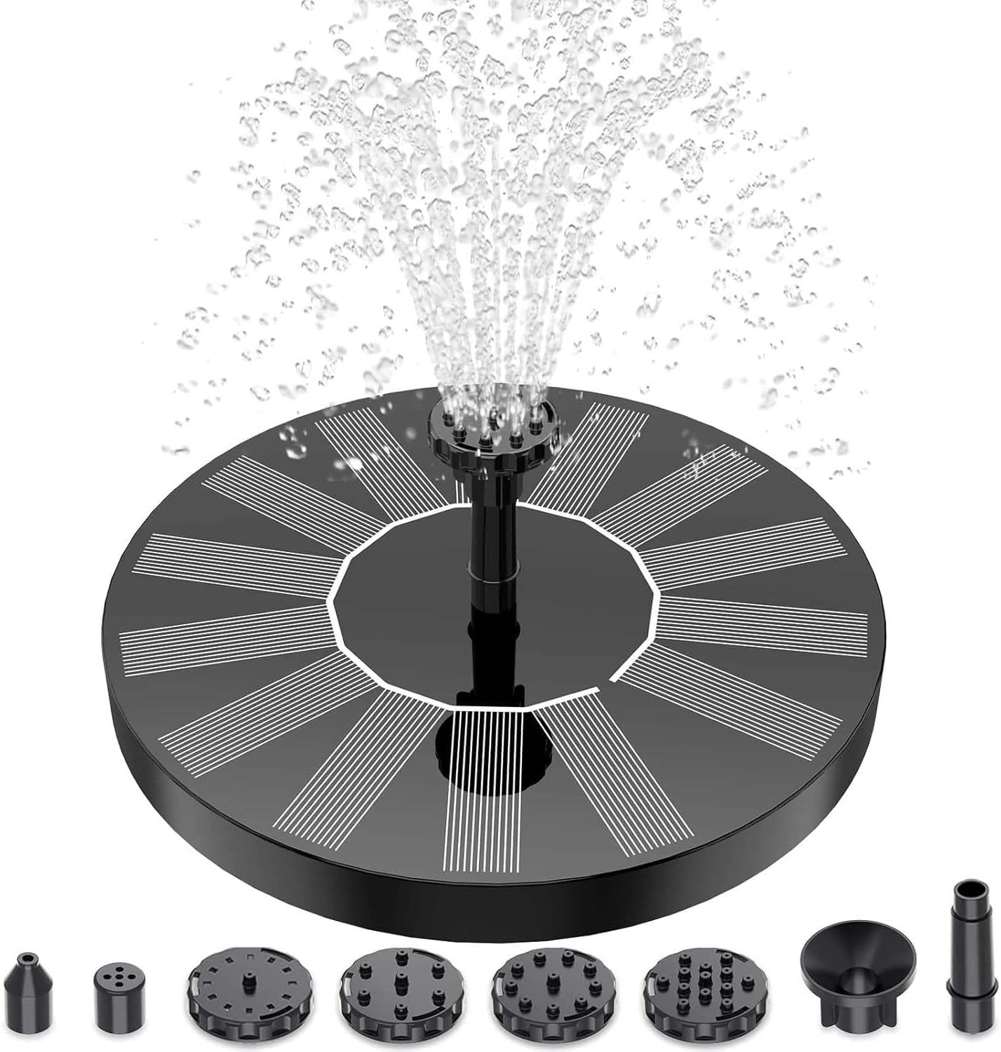 Skiennix Solar Fountain - Upgraded Solar Powered Water Pump with 6 Nozzles for Garden & Pond Decor