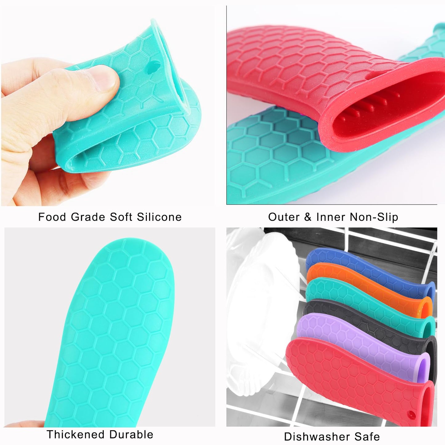 4 Pcs Non-Slip Silicone Hot Handle Holder & Assist Grips, Potholder for Cast Iron Skillets, Heat Resistant Handle Cover Sleeve for Frying Pans, Casserole, Cookware Handles, Lake Blue