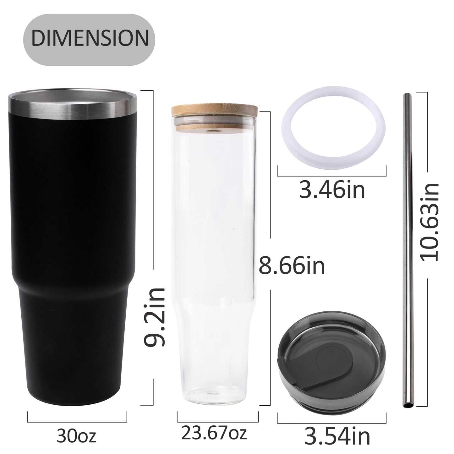 YJGS 30oz Glass Tumbler with Lid and Straw, Insulated Tumbler with Glass Insert, Iced Coffee Cup Reusable Water Bottle Travel Coffee Mug, Water Tumbler with Straw, Sweat Proof & BPA Free