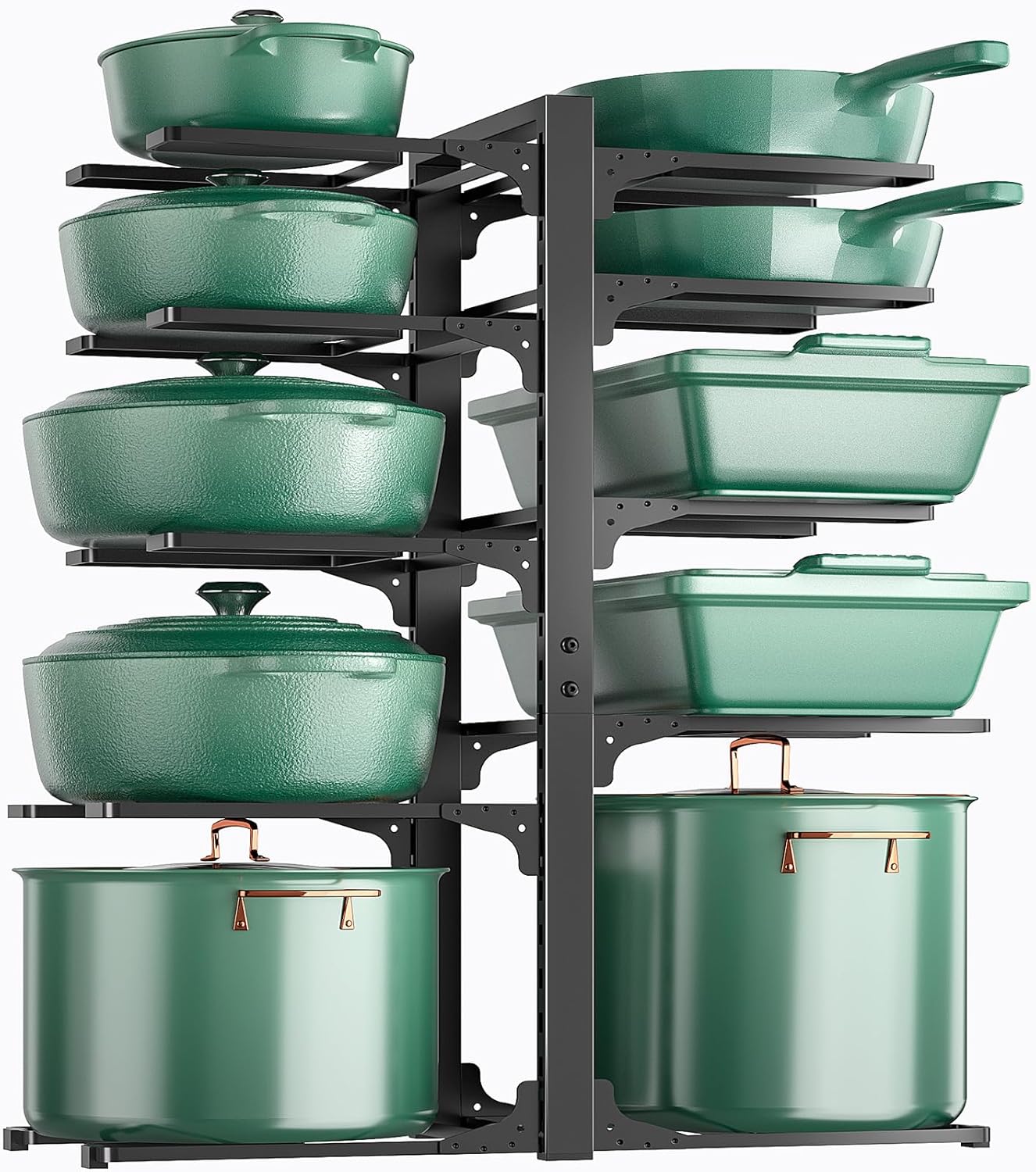 ORDORA 10-Tier Pots and Pans Organizer - Heavy-Duty Under Cabinet Storage Rack | Adjustable Kitchen Organizer