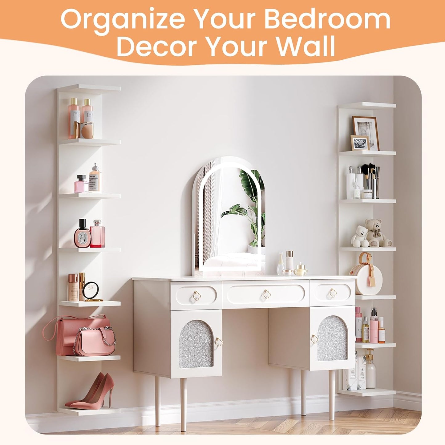 Upsimples 7-Tier Floating Wall Shelf - White Wall-Mounted Display & Storage for Home & Office