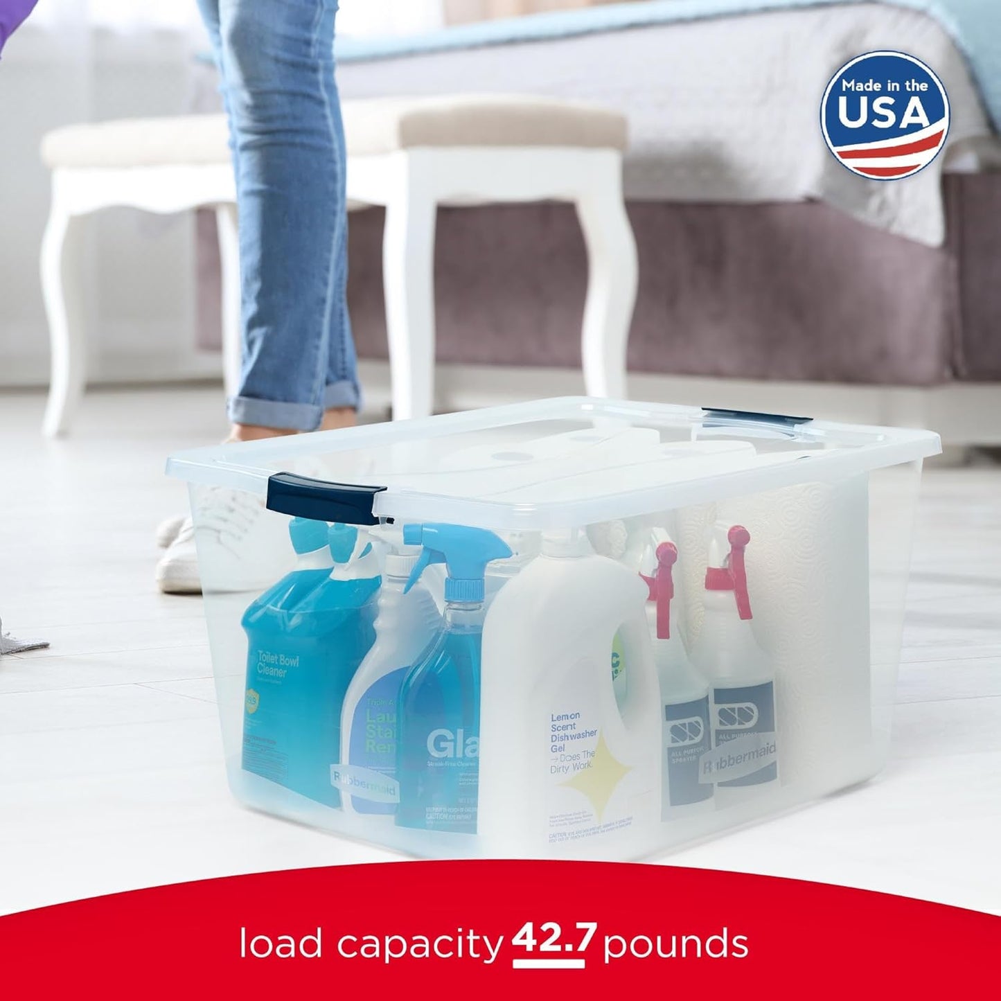Rubbermaid Cleverstore 95 Qt Clear Storage Bins - Stackable, BPA-Free, 4-Pack | Made in USA