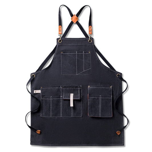 Aoomzoon Canvas Aprons for Men Chef Apron, Work Apron with Large Pockets - Durable 16oz Heavy Duty Cross Back, BBQ, Cooking(Black, 1 Pack)