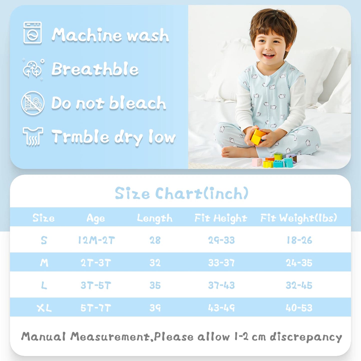 WONDAY Toddler Sleep Sack with Legs, Baby Sleeping Sack with Feet, 0.5TOG Thick Wearable Blanket 5t-7t
