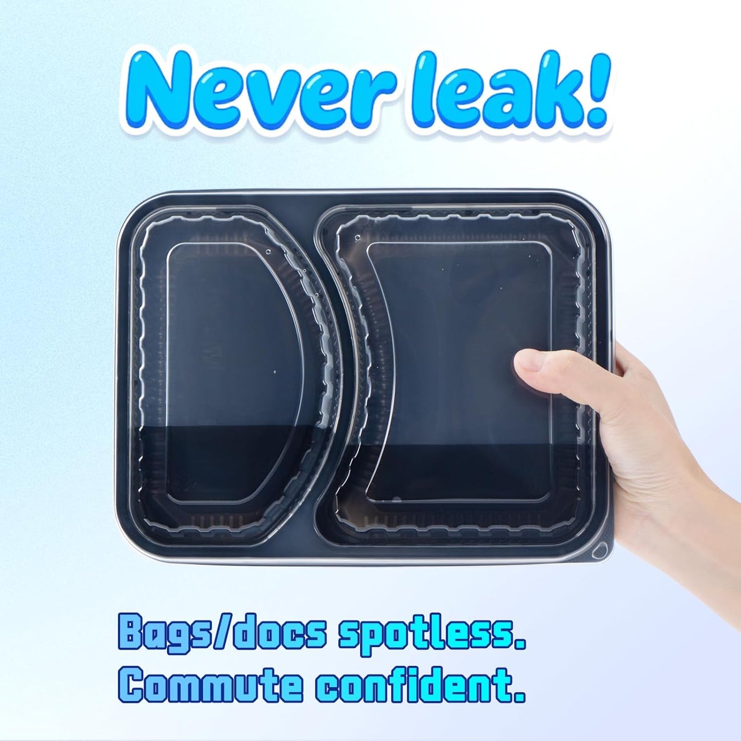 YANGRUI Takeout Containers - 40 Pack 41 oz Leakproof 2-Compartment | BPA-Free, Microwave & Dishwasher Safe