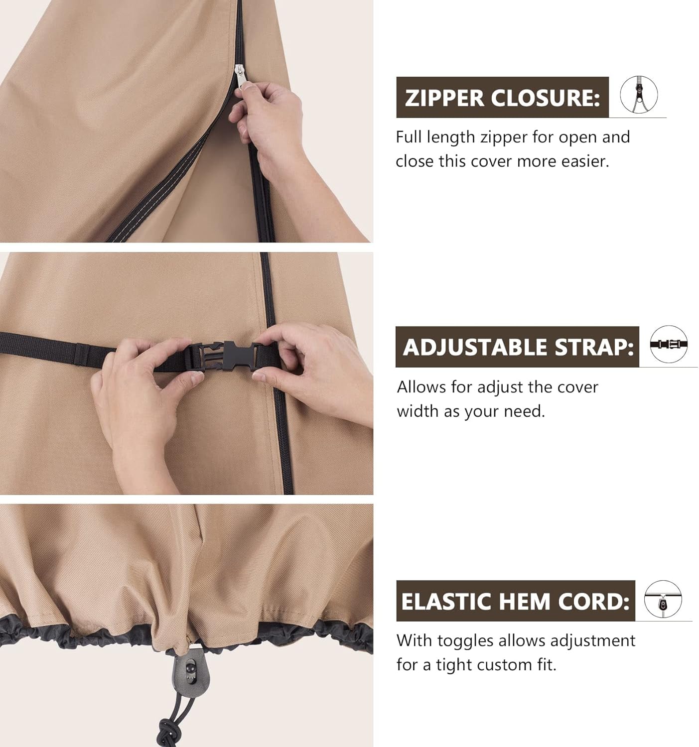 ULTCOVER Patio Umbrella Cover - 600D Waterproof Protection for Offset Umbrellas 7.5-11.5 Feet