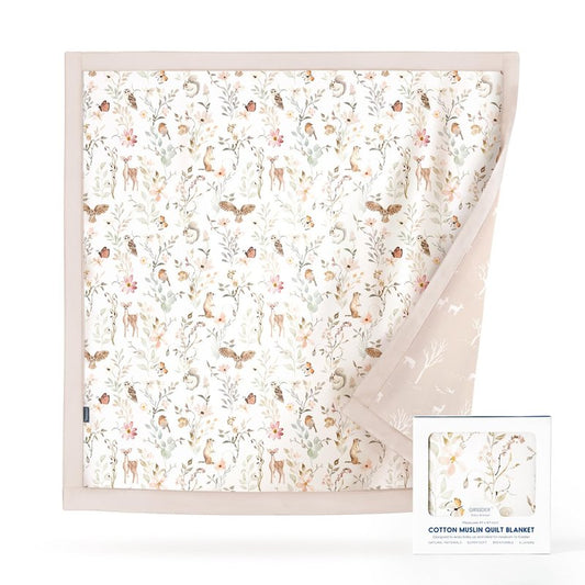 GRSSDER Muslin Cotton Quilt Blanket - Silky Soft and Breathable Baby Blanket Quilt, Oversized Muslin Blankets for Newborns, Toddlers & Kids, 6 Layers Reversible Design for All Seasons, 47" x 47"