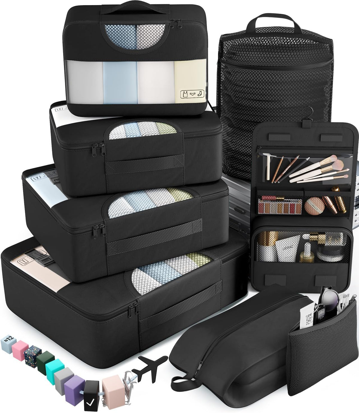 Veken Packing Cubes Set - Travel Organizer Bags with Laundry & Toiletry Bag | 10-Piece Set in 4 Sizes