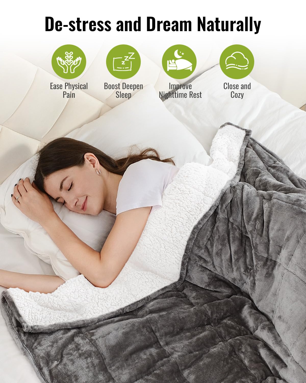 Weighted Blanket Queen Size 15lbs 60x80 inches, Uttermara Sherpa Weighted Blankets with Soft Plush Fleece, Cozy Warm White Sherpa Snuggle Thick Heavy Blanket Great for Sleep and Calming, Grey