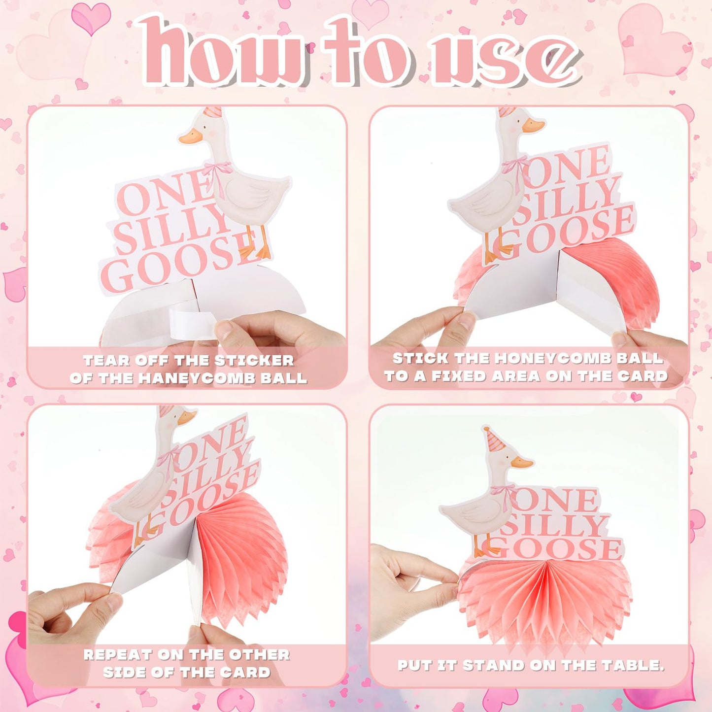 Weekgrat 8 Pcs One Silly Goose Birthday Decorations Silly Goose Birthday Honeycomb Centerpieces Pink 1st Party Supplies for Women Pink Bow Duck Funny Party Supplies
