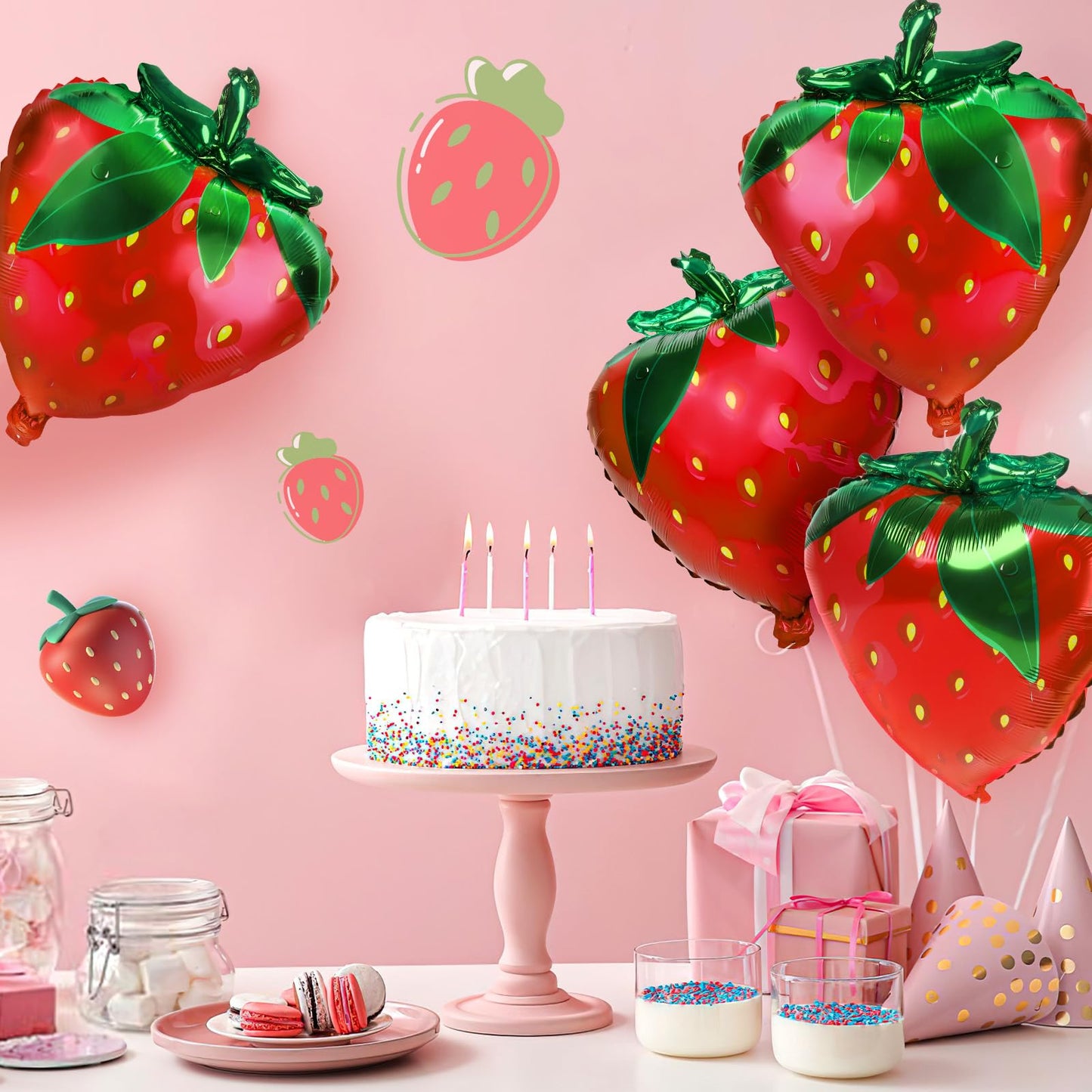 NOVWANG Strawberry Balloons, 18pcs Cute Sweet Strawberry Foil Balloons Party Decorations for Birthday Wedding Baby Shower Party Decorations Supplies