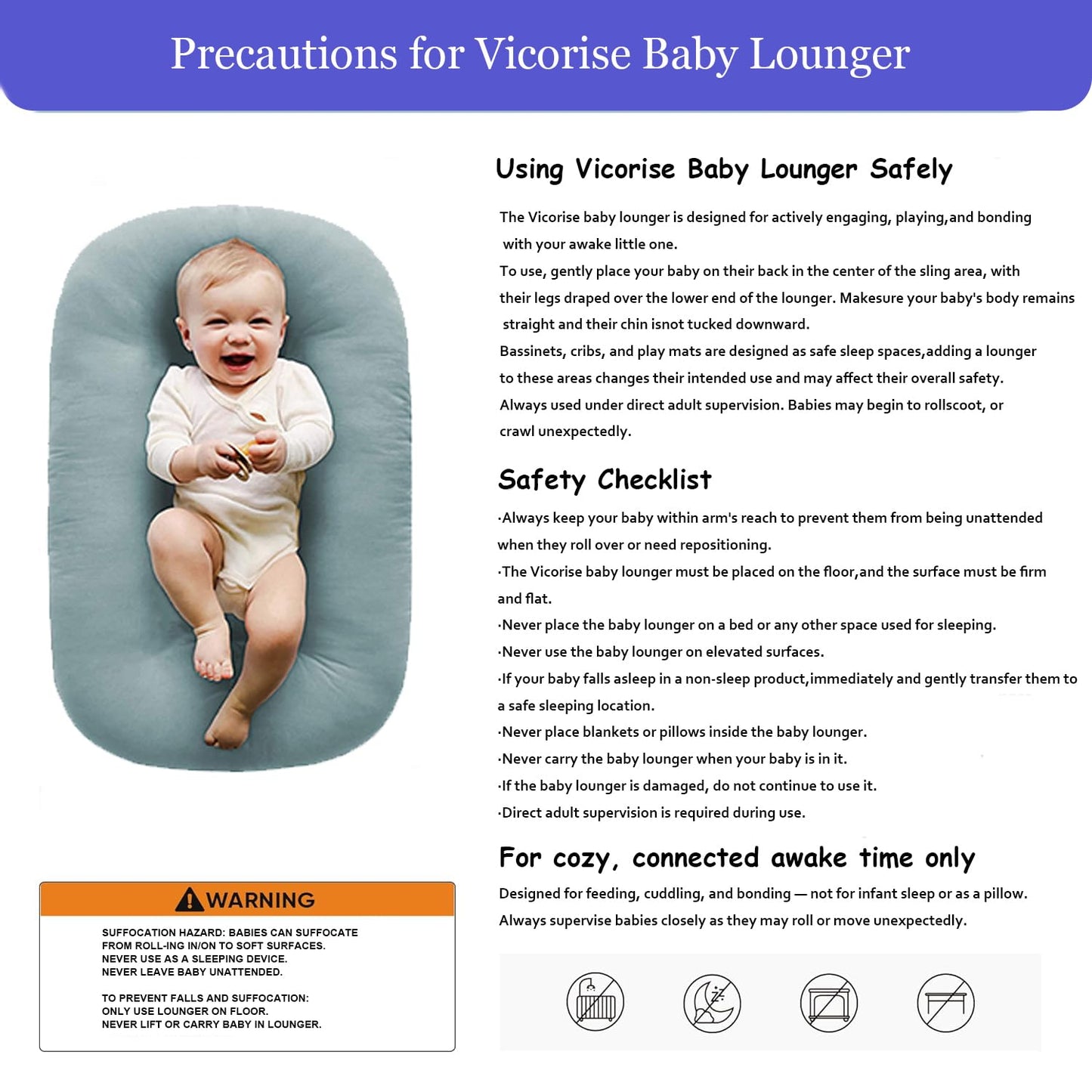 Skiennix 100% Cotton Baby Lounger - Washable Play Mat & Tummy Time Mat for Newborns (0-24 Months) | Blue