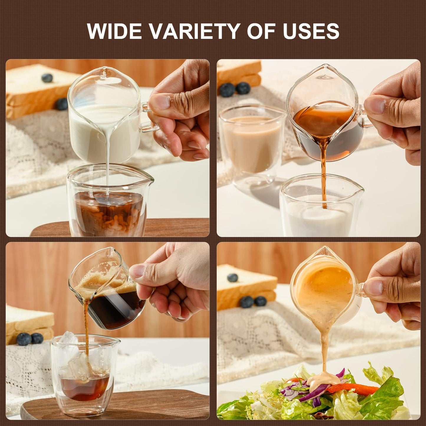 PARACITY Espresso Cup with Handle set of 2, Double Spout Glass Measuring Cup with Dual Scale, Espresso Shot Glass with V-Shaped Mouth, Clear Glass Milk Frothing Pitcher, Espresso Accessories