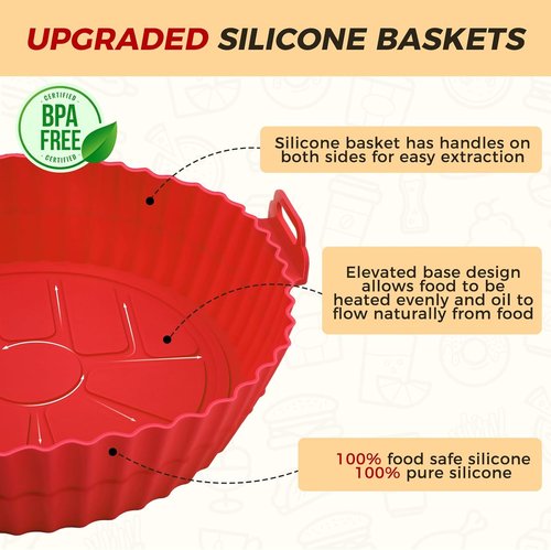 Buauty 3-Pack Air Fryer Silicone Liners - Reusable Food-Grade 8-Inch Baking Accessories