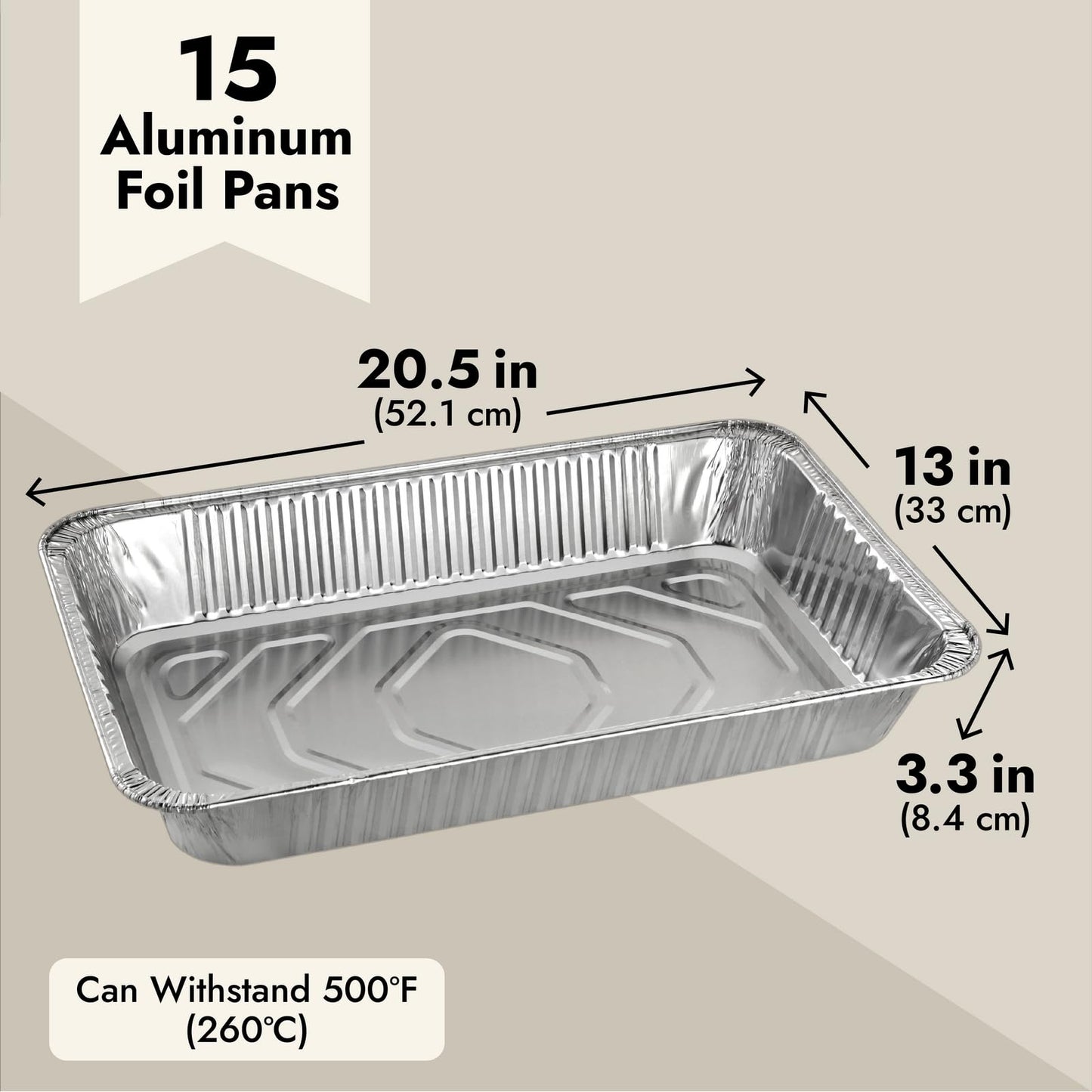 Juvale Aluminum Foil Pans 21x13 (15 Pack) Full Size Disposable Trays for Steam Table, Food, Grills, Baking, BBQ