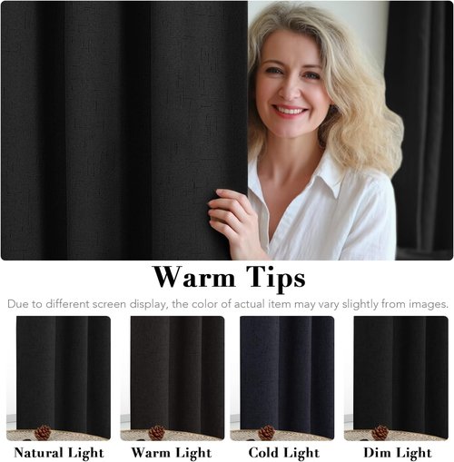 H.VERSAILTEX 100% Blackout Curtains - Thermal Insulated Linen Textured Drapes | Black, 52x45 Inch, 2 Panel Set