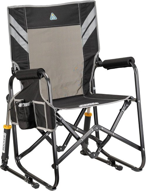 GCI Outdoor Stowaway Rocker - Comfortable Folding Chair in Varsity Black/Gray