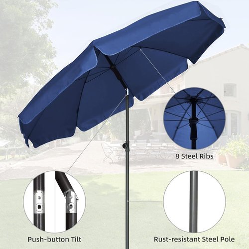 AMMSUN Patio Umbrella - 6.5 Ft Outdoor Table Umbrella with Tilt Steel Pole & UPF50+ Protection | Navy Blue