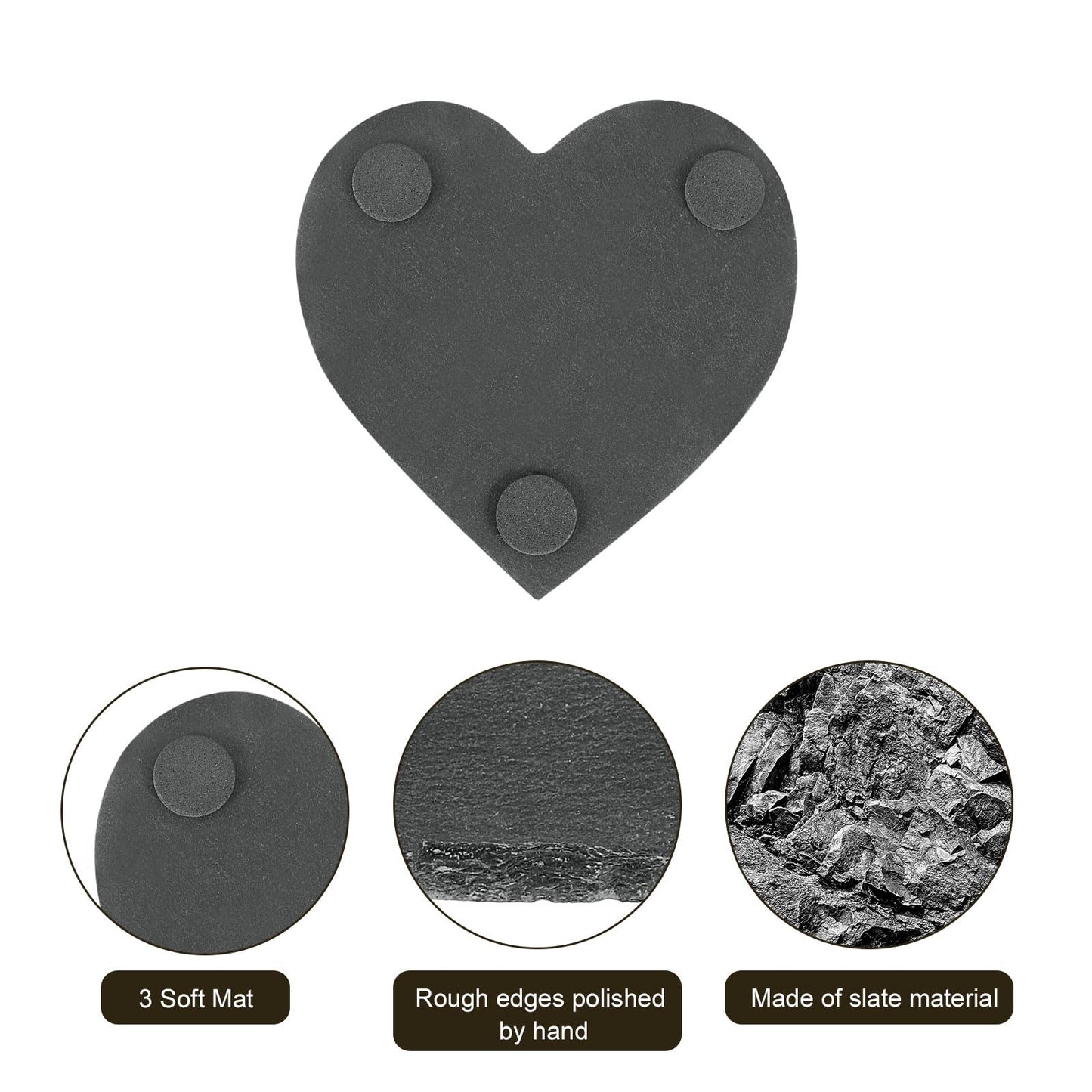 uxcell 12 Pcs Slate Drink Coasters, 4 Inch Black Slate Stone Coasters with Anti-Scratch Bottom, Bar Coasters Cup Coaster for Home Office Kitchen Apartment Bar, Heart Shape