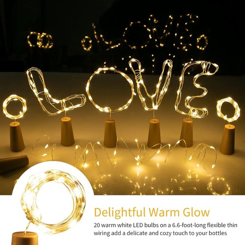 Brightown Wine Bottle Lights - 20 Pack LED Waterproof Cork Lights | Silver Wire Mini Fairy Lights for Parties & Weddings