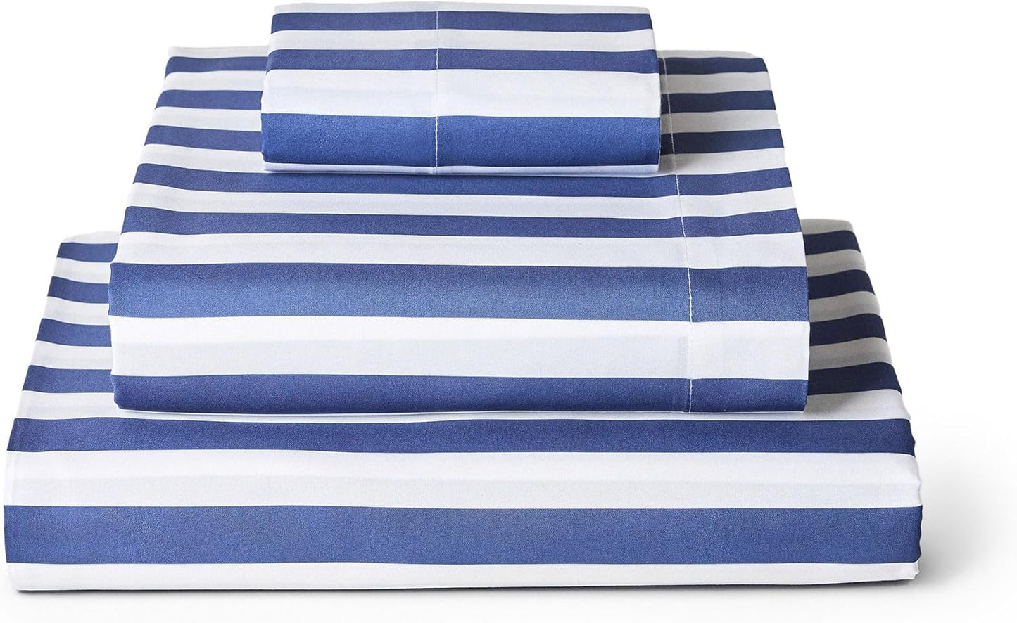 Mellanni Twin Sheets Set - 3 PC Hotel Luxury Bedding | Extra Soft, Cooling, Wrinkle-Resistant (Oxford Stripe Blue Nova)