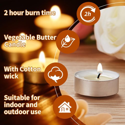 100-Pack Scented White Tealight Candles - 2 Hour Burn Time, Natural Palm Wax, Smokeless, with Cotton Wick in Aluminum Shell - Ideal for Weddings, Bathing, and Festive Decor - 1.2" x 1"