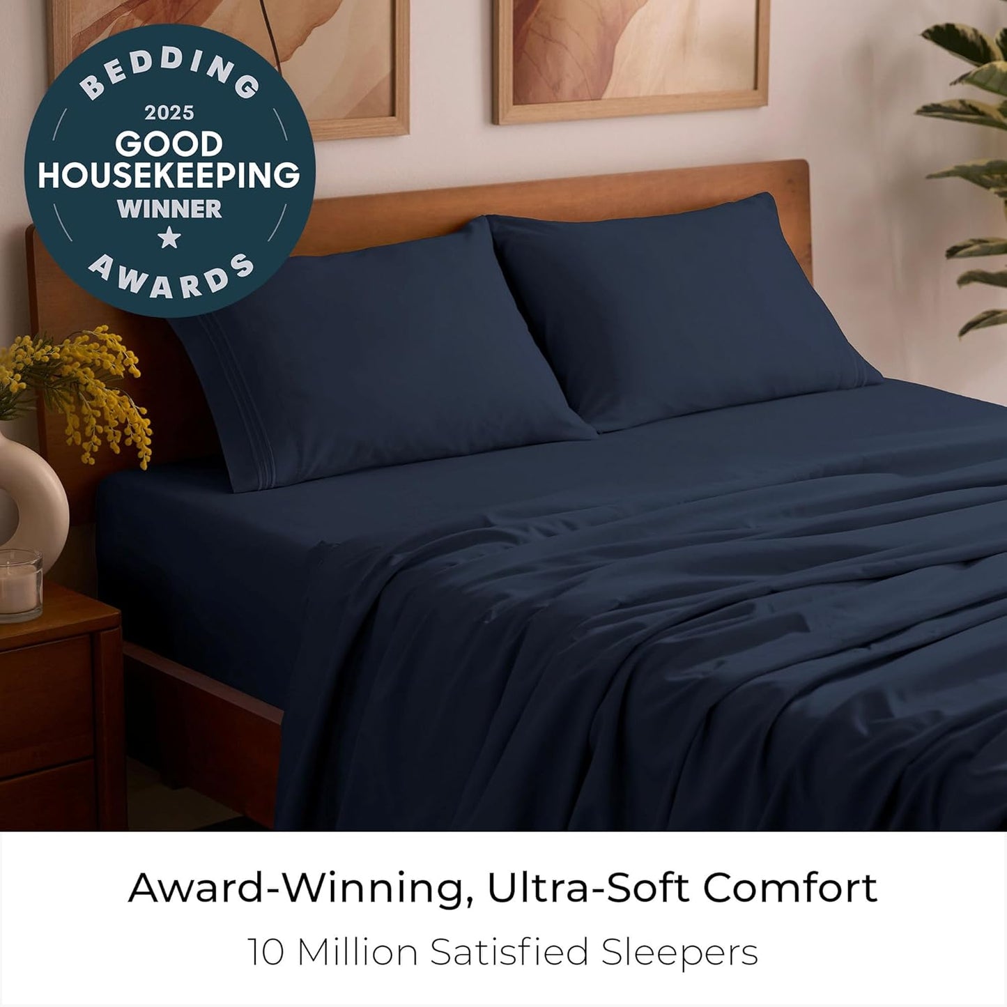 Mellanni Full Sheets Set - 4 PC Hotel Luxury Bedding | Extra Soft, Cooling, Wrinkle & Stain Resistant (Navy Blue)