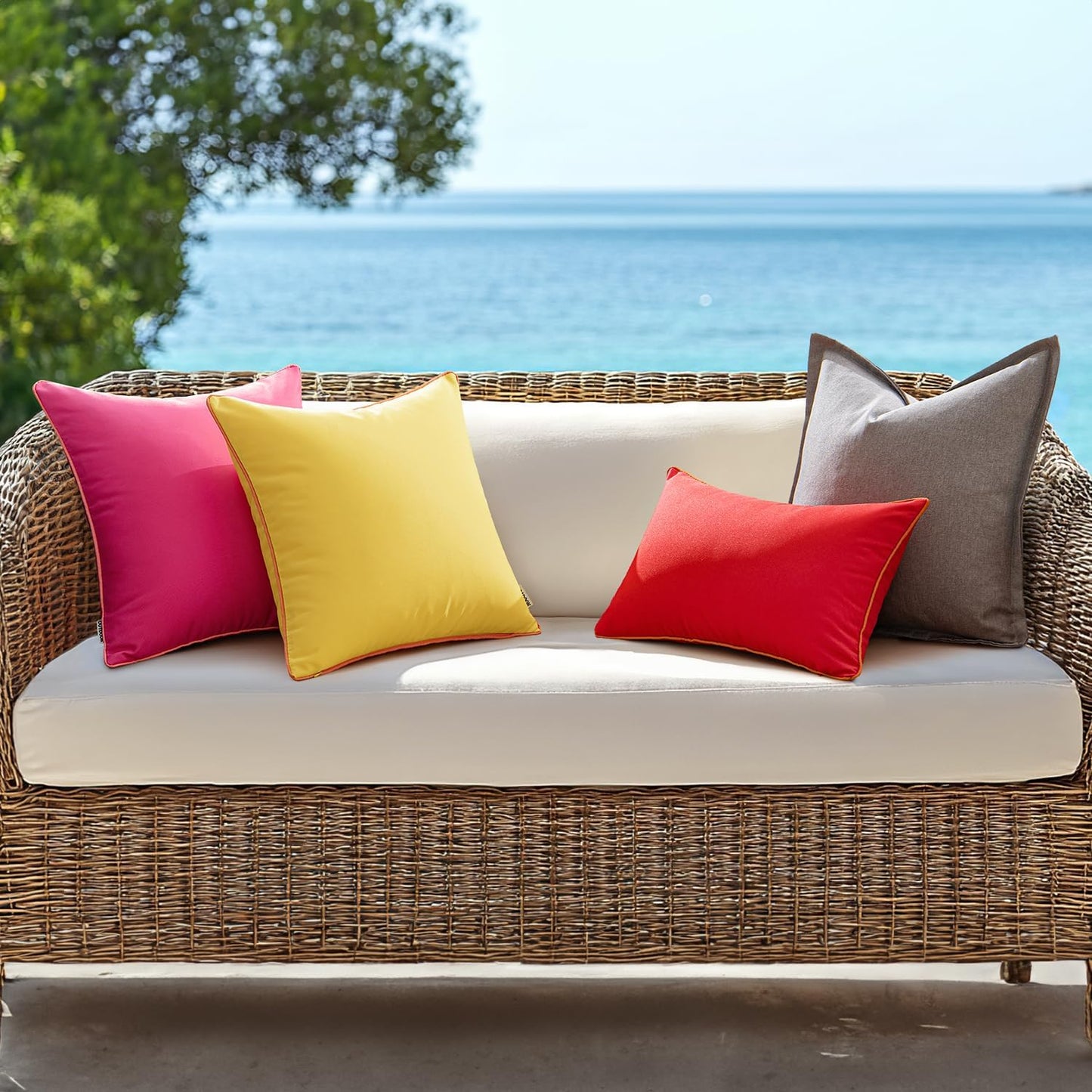 MIULEE Outdoor Waterproof Throw Pillow Covers - Decorative 18x18 Inch Hot Pink Cushion Cases for Patio & Garden