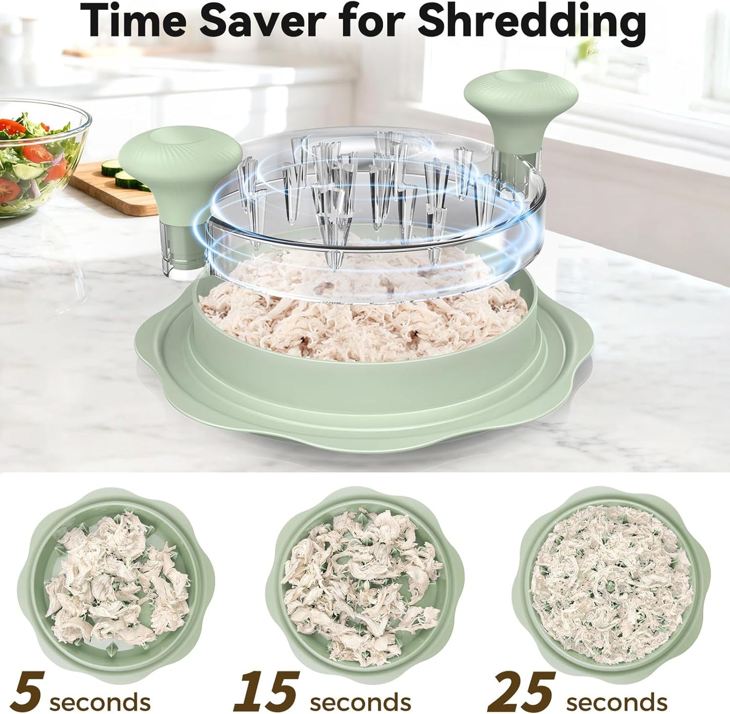 Ukeetap 10" Pro Chicken Shredder Tool - BPA-Free, Ergonomic Design, Large Green Meat Grinder