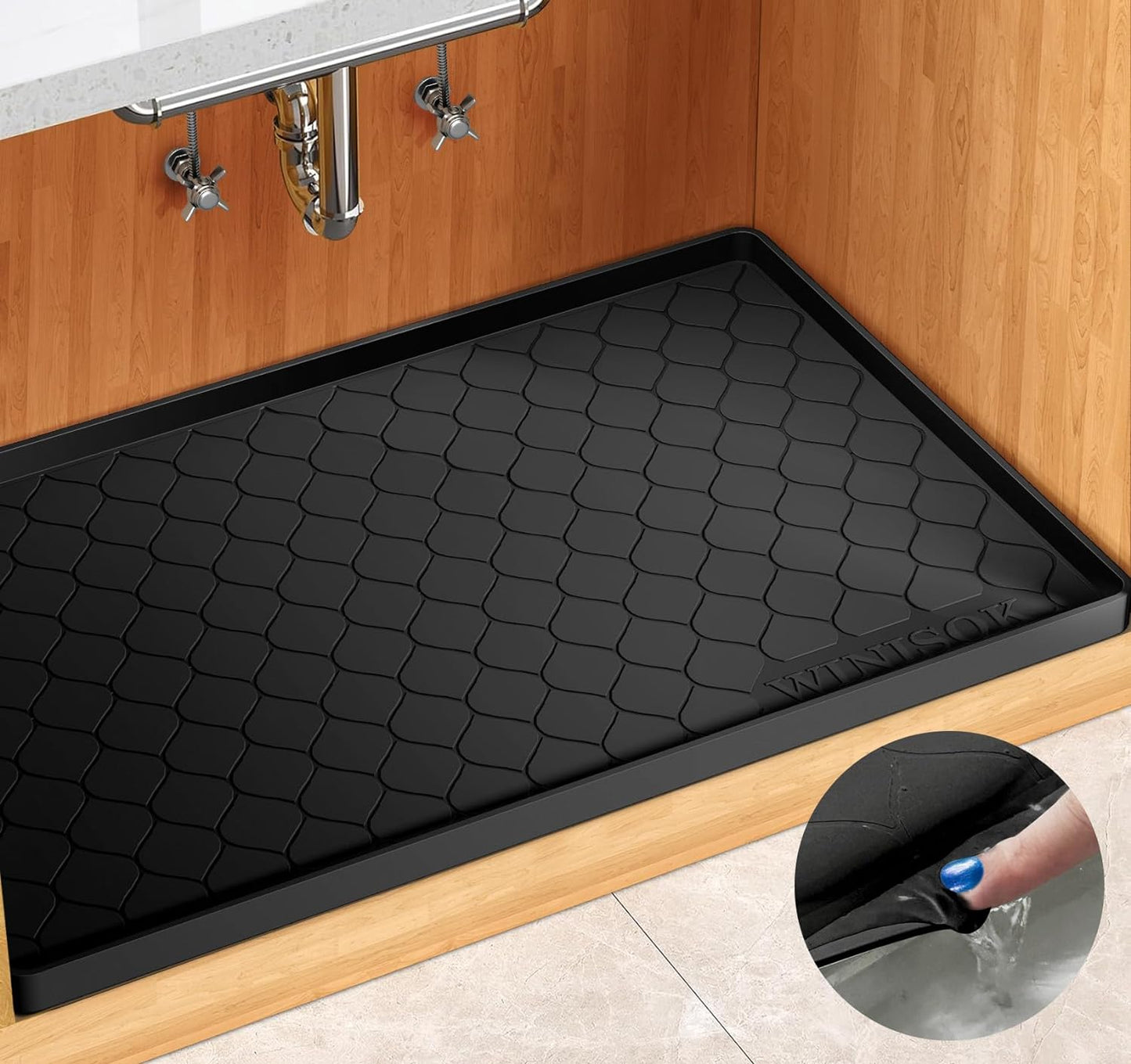 Winisok Silicone Under Sink Mat - Waterproof Kitchen Organizer | 34" x 22" Cabinet Protector