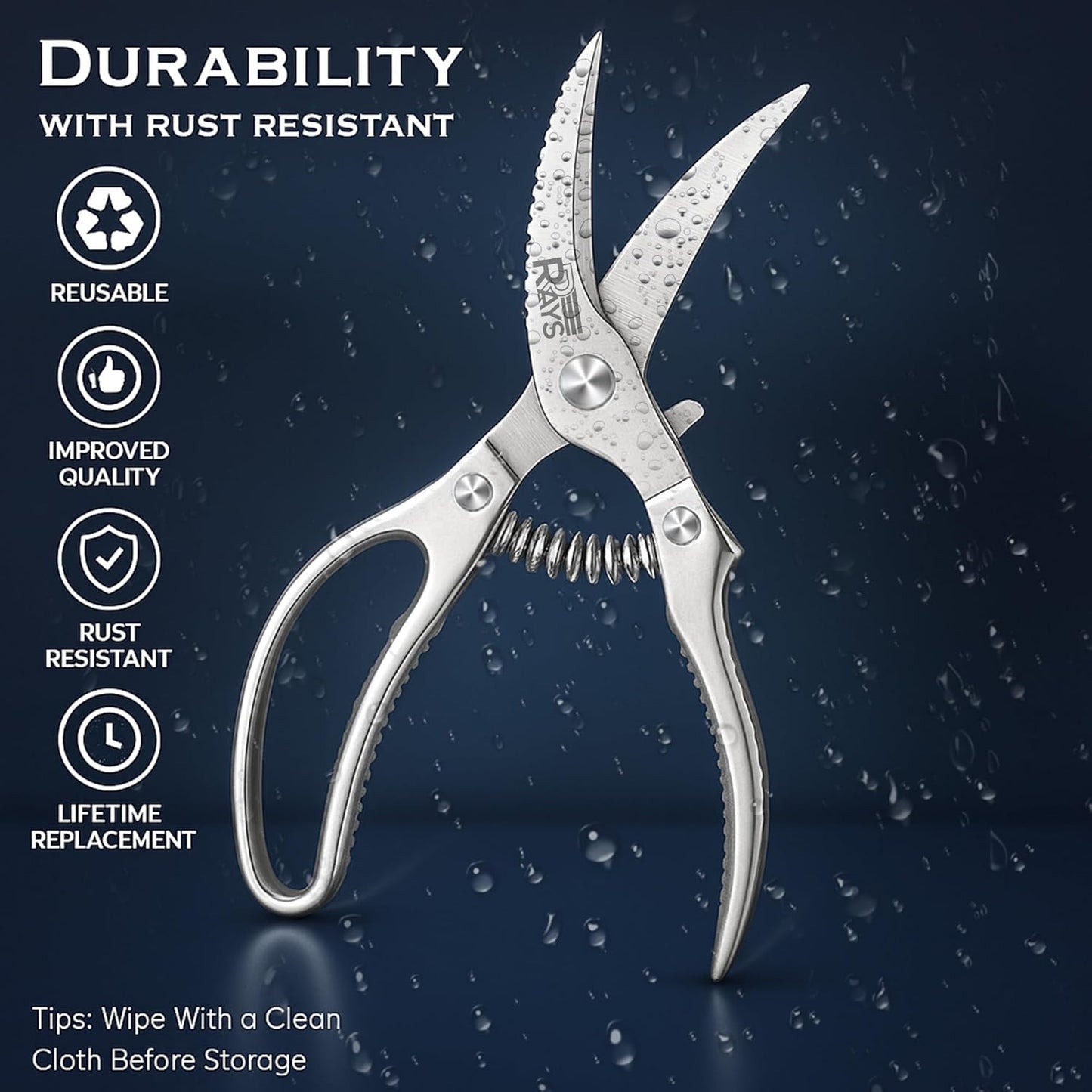 Regine Switzerland Heavy Duty Poultry Shears - Non-Slip Kitchen Shears for Chicken, Turkey & Fish | Dishwasher Safe with Safety Lock