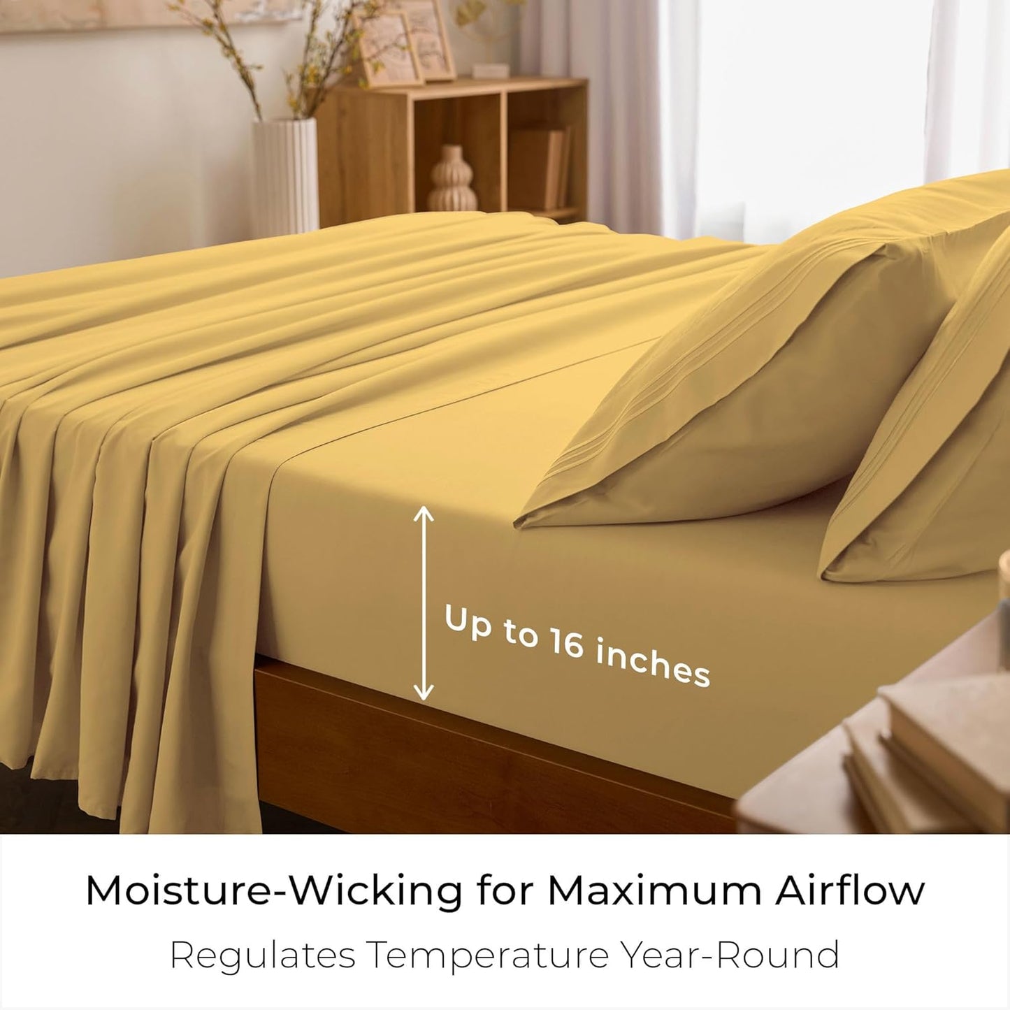 Mellanni King Sheets Set - 4 PC Hotel Luxury Bedding | Extra Soft, Cooling, Wrinkle-Resistant (King, Yellow)