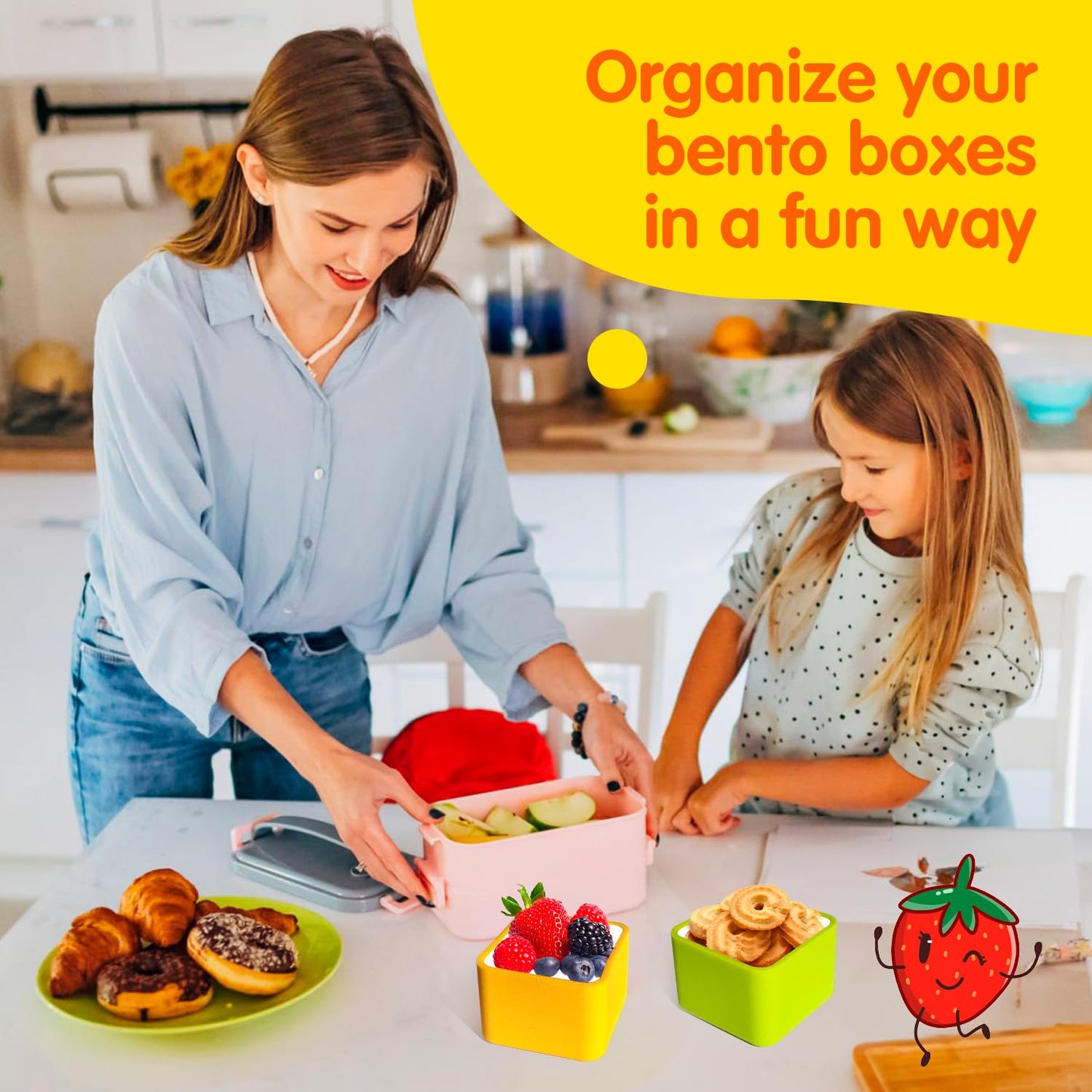 IELEK Silicone Bento Lunch Box Dividers Reusable Bento Box Containers Bundle Accessories- Non-Toxic, BPA Free, Dishwasher Safe