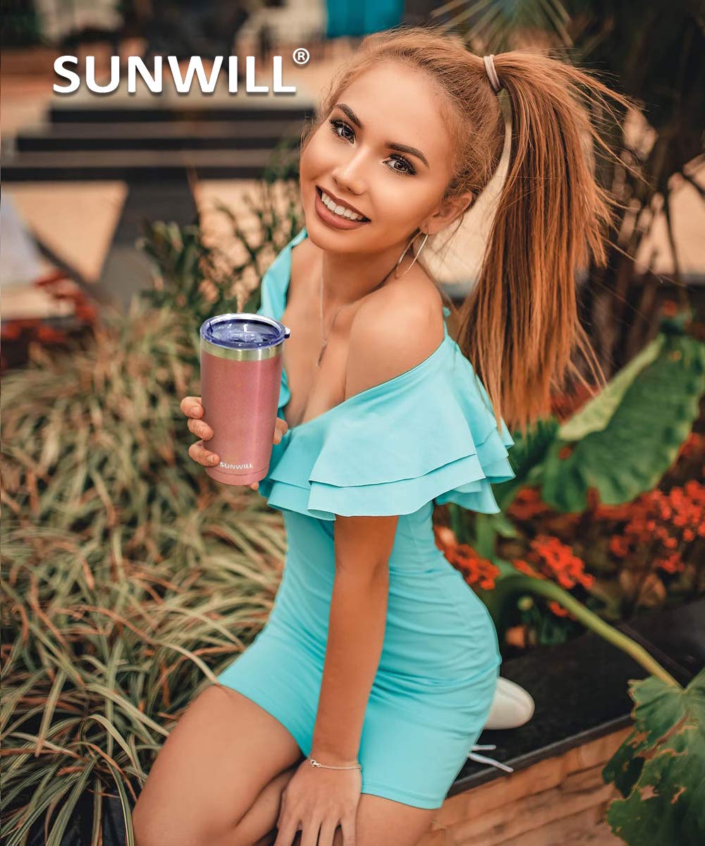 SUNWILL Travel Coffee Tumbler 20 oz, Insulated Mug with Lid, Stainless Steel Cup for Hot and Cold Drinks, Rose Gold