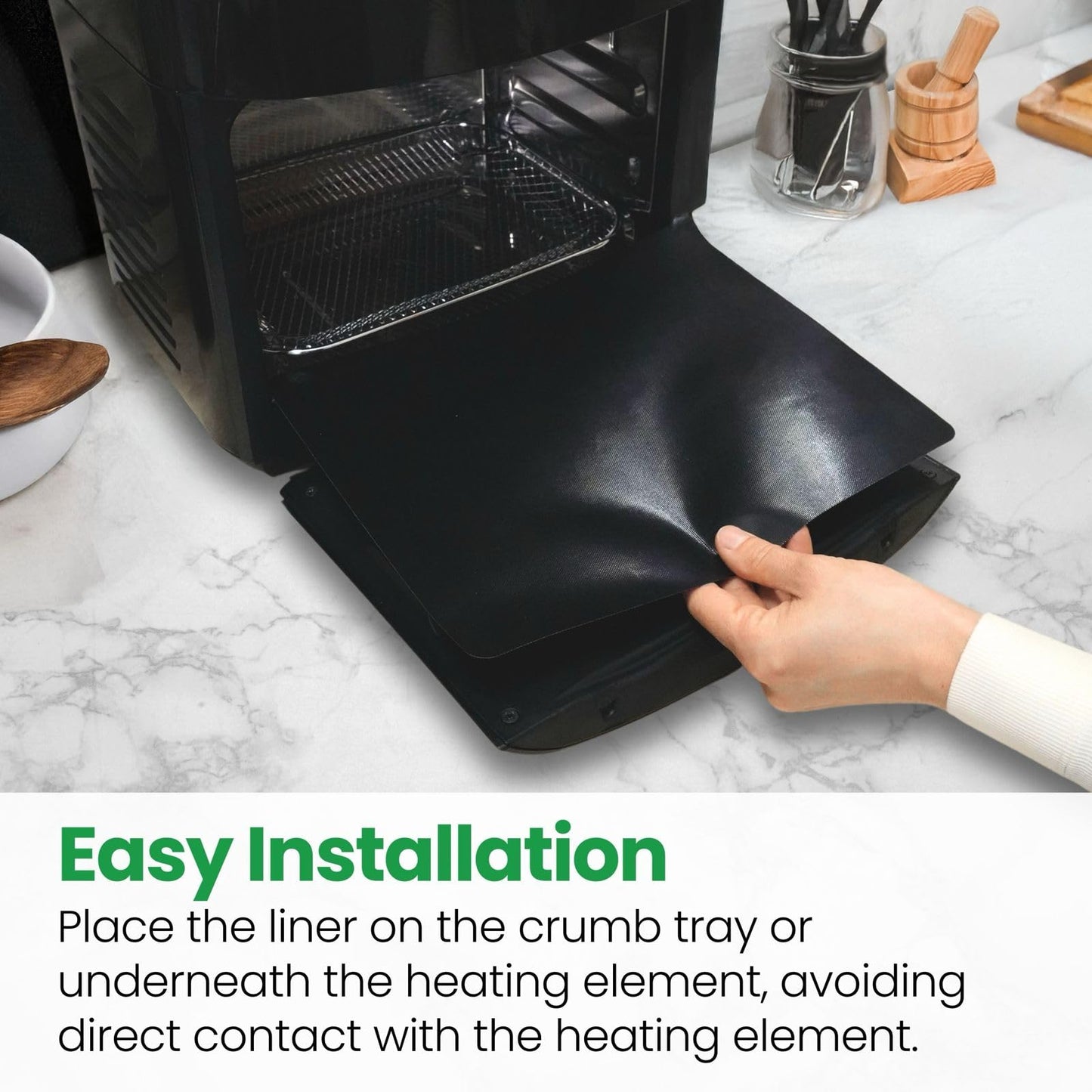 Buself Toaster Oven Liner – Compatible with Breville, Cuisinart, Black & Decker, Dash, and More – Nonstick Heat Resistant Reusable Air Fryer Liners, PFOA & BPA Free, 9x11", 2 Pack, Black