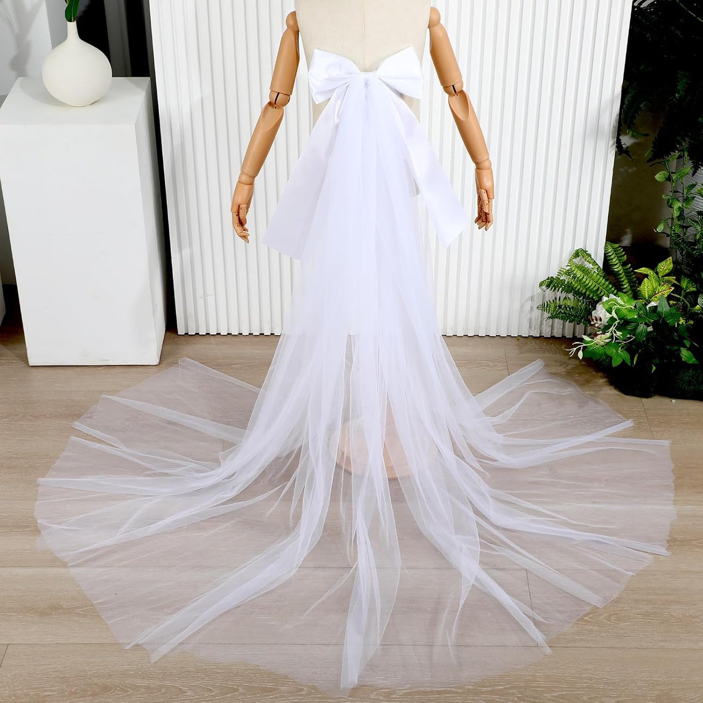 Skiennix 12 Pcs Large White Wedding Pew Bows - 15.7" x 7.9" Satin Decor with Tulle for Aisle & Events