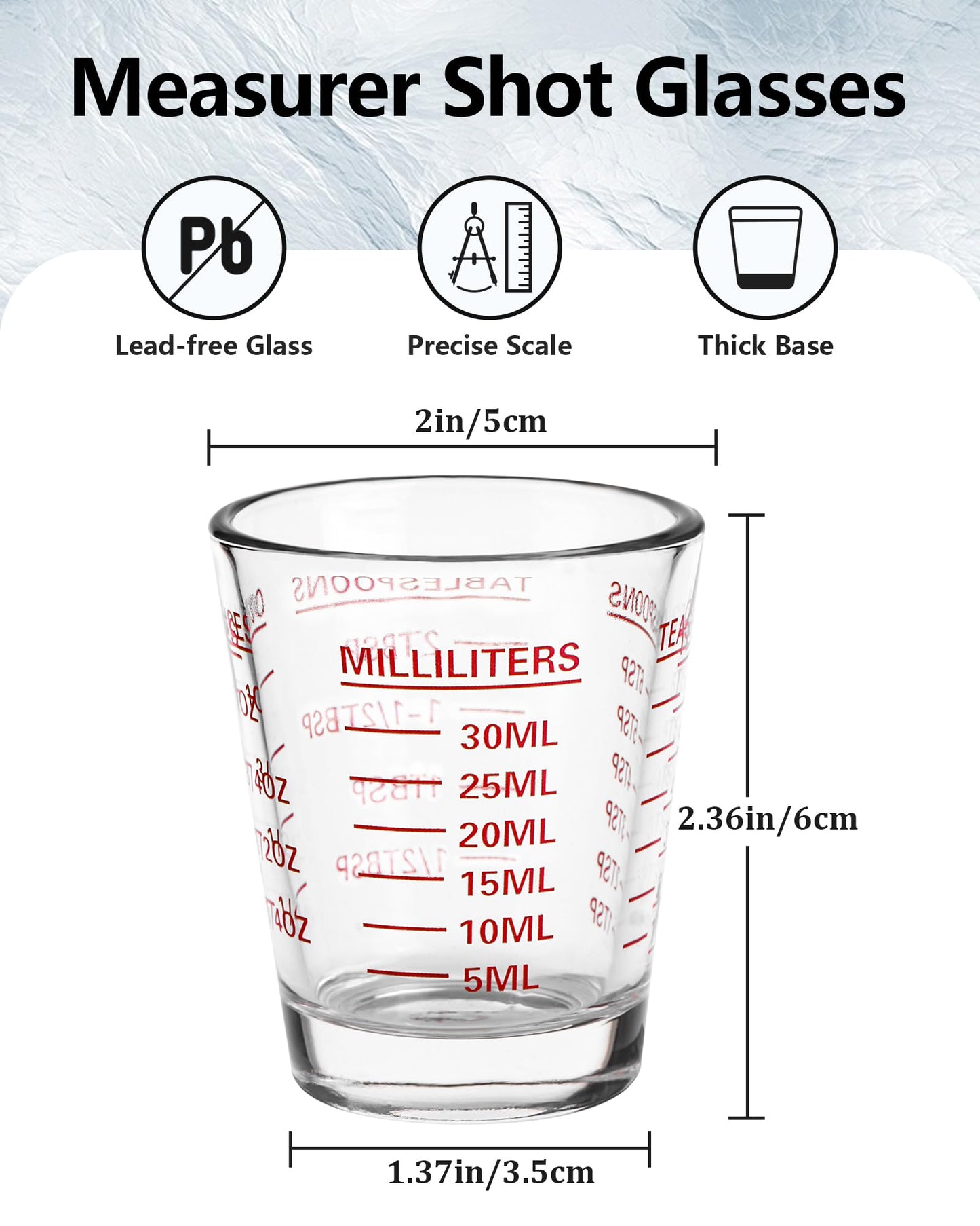 Shot Glasses Measuring Cup Set 2PACK Espresso Shot Glasses Liquid Heavy Glass 26-Incremental Measurement 1 OZ, 2 TBS, 6 TSP, 30 ML Kitchen Tools (RED&Black)