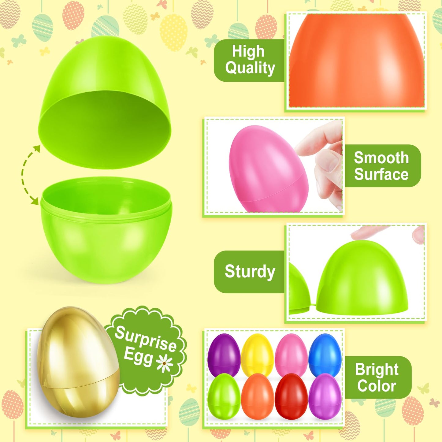 SpringFlower 61 PCS 2.3" Plastic Easter Eggs With Golden Easter Eggs, Empty Easter Eggs Fillable, Colorful Bright Plastic Eggs Bulks for Easter Hunt, Easter Basket Stuffers, Easter Party Favor