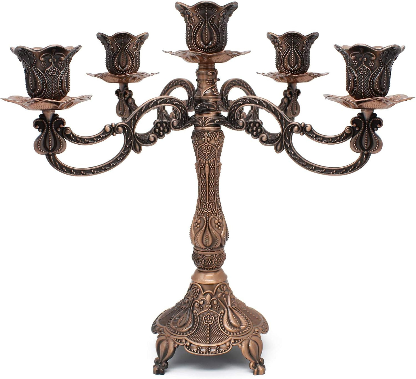 Skiennix Metal Candelabra - 5-Candle Holder for Weddings & Events | 10.1 Inch Tall, Red Bronze Finish