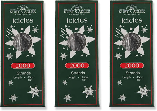 6000 Strands Silver Tinsel Icicles by Kurt Adler - 3 Box Set for Holiday Decor
