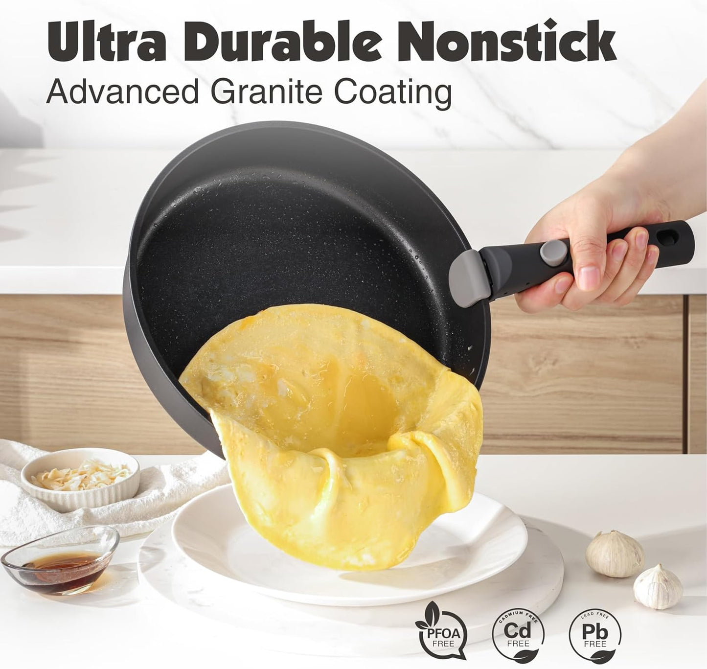 SENSARTE 24-Piece Nonstick Cookware Set - Detachable Handle, Induction & Oven Safe | Black