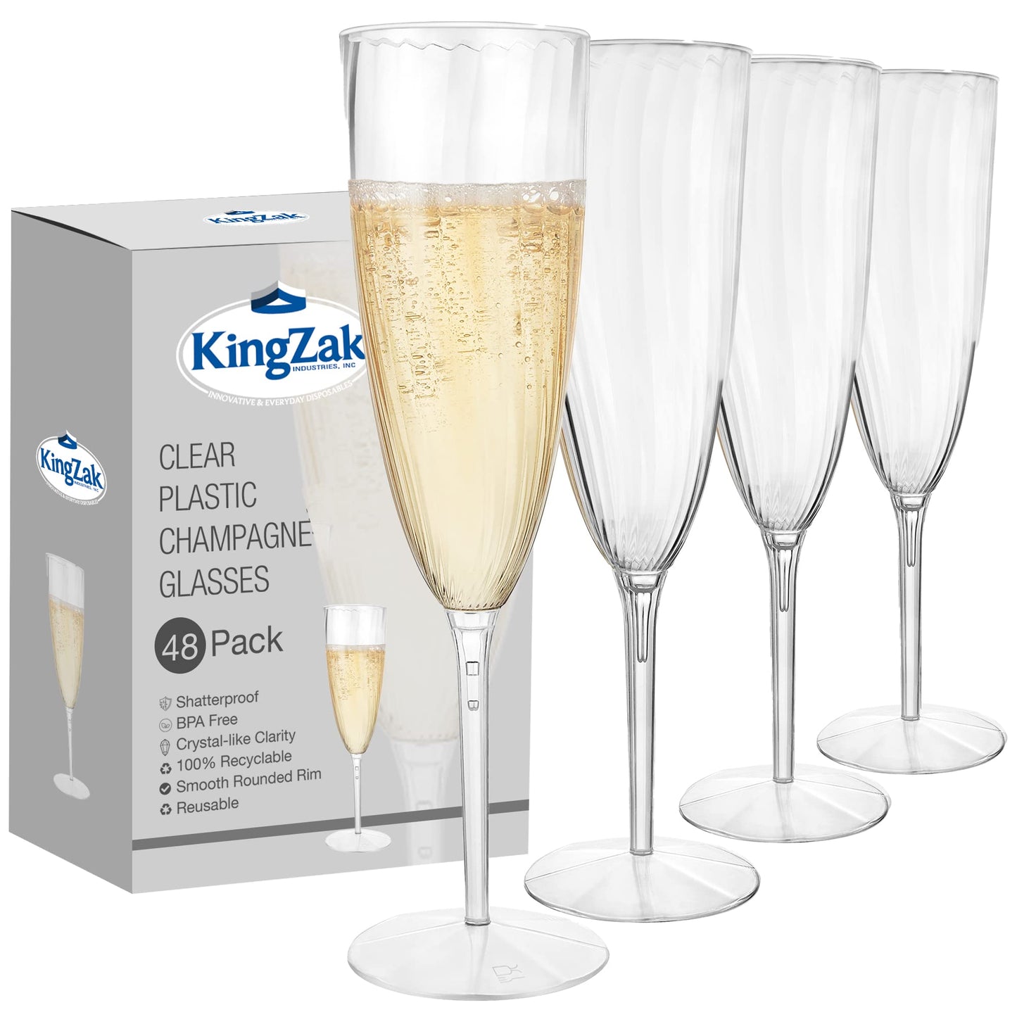 Lillian Tablesettings Premium Champagne Flutes 6 oz. Clear Hard Plastic 1-Piece Disposable Glasses - 48 Count