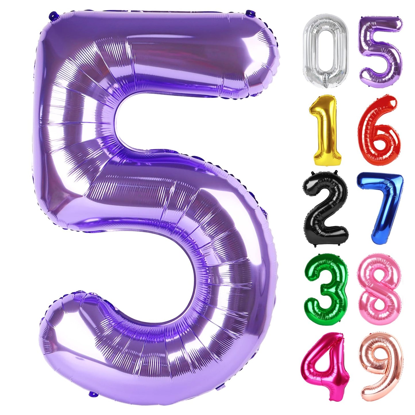 Purple Number 5 Balloon 40 Inch, 5th Birthday Party Decorations for Children, Giant 5 Foil Balloon for Party Supplies