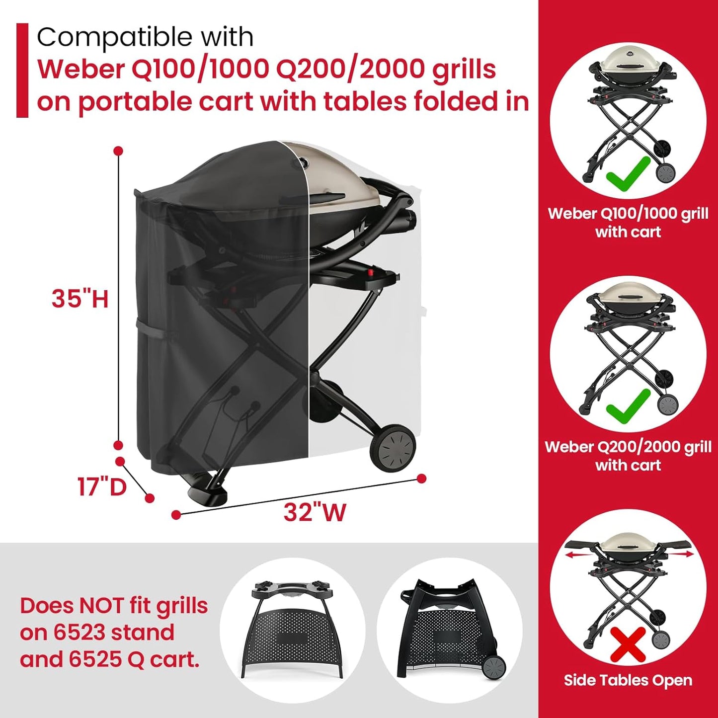 Unicook Heavy Duty Waterproof Grill Cover - Fits Weber Q100/Q200 Series Grills | All-Weather Protection