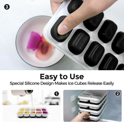 DOQAUS Ice Cube Tray - 4 Pack Stackable Silicone Trays with Lids for Easy Release | BPA & LFGB Safe