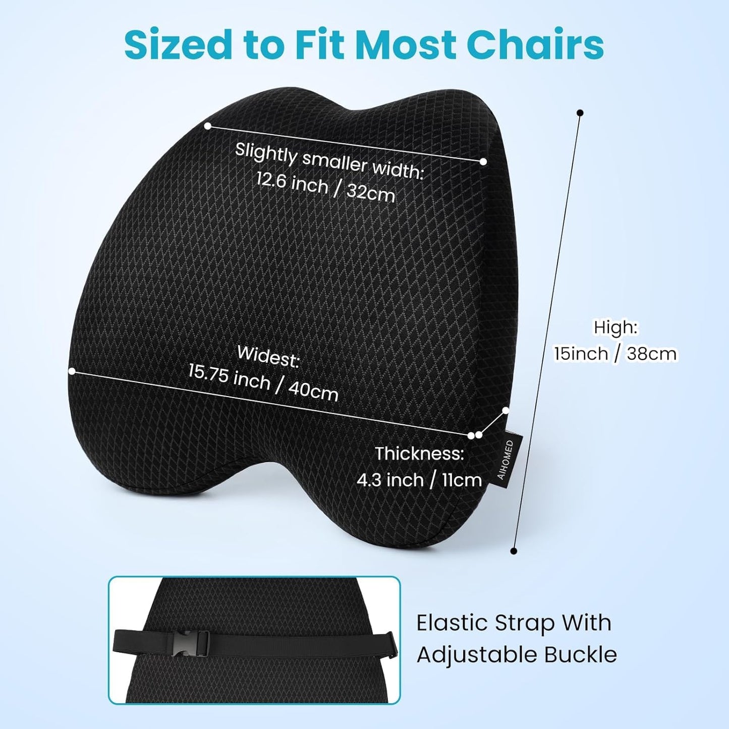 AIHOMED Lumbar Support Pillow Office Chair Car Back Pillow, Ergonomic Lower Back Pain Relief Breathable Air Fiber Cushion for Long Sitting Worker Driver & Handicapped, Adjustable Strap (Dark Grey)
