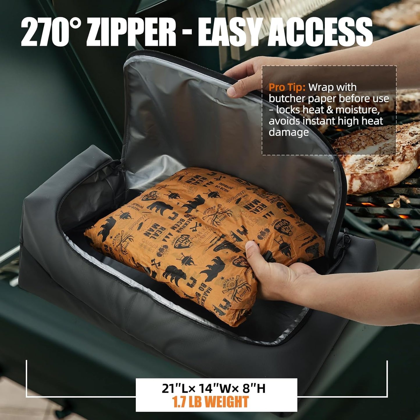 Skiennix BBQ Blanket - 270° Opening Insulated Leak-Proof Meat Resting Bag for Brisket & Turkey | Perfect Gift for Men