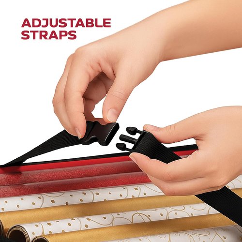Christmas Wrapping Paper Organizer by [Brand Name] - Heavy-Duty Storage Box for 24 Rolls | Red with Straps & Pockets