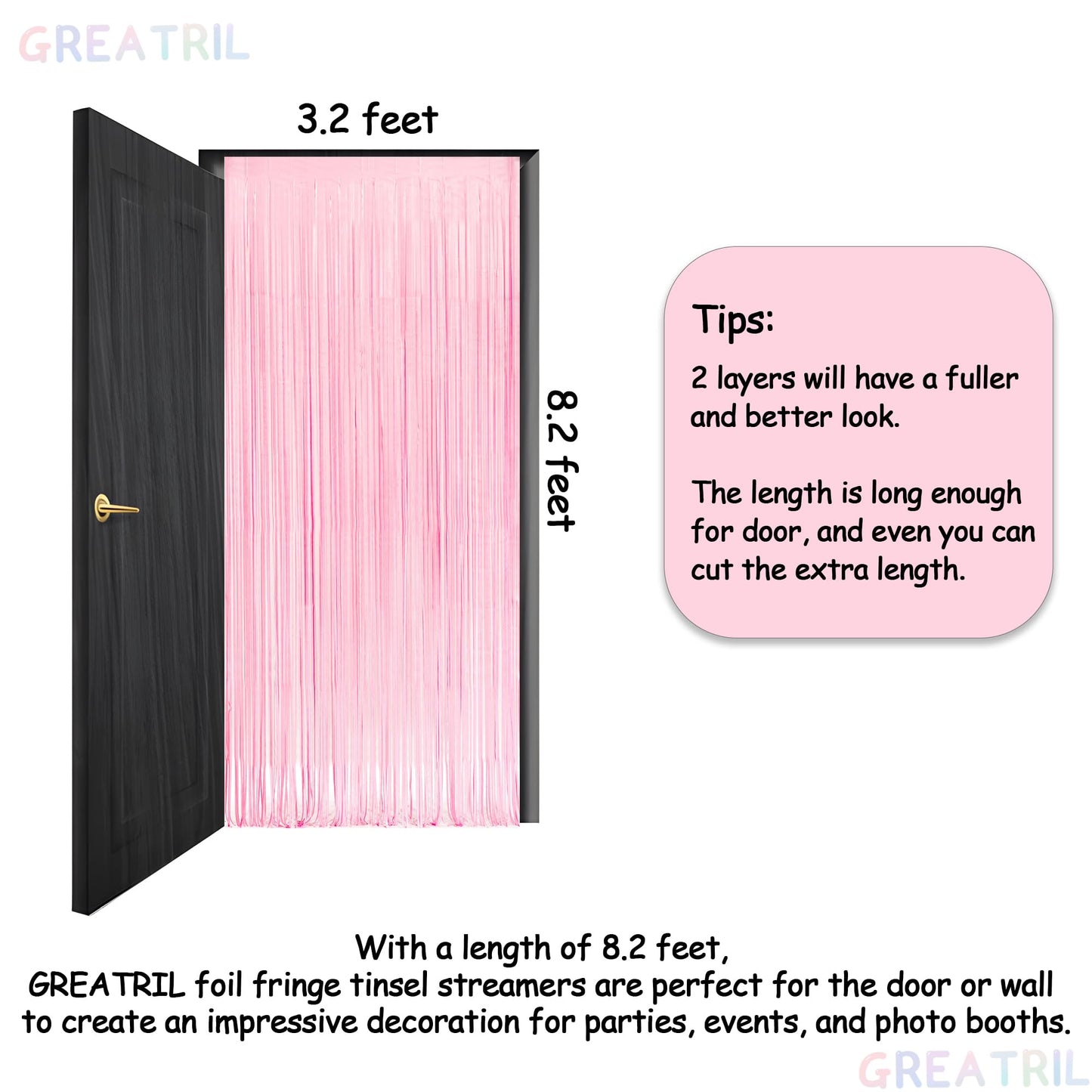Pink and Blue Party Photo Backdrop - GREATRIL Foil Fringe Tinsel Streamers for Gender Reveal/Pastel/Easter/Birthdays Party Decorations - 3.2ft X 8.2ft - 2 Packs